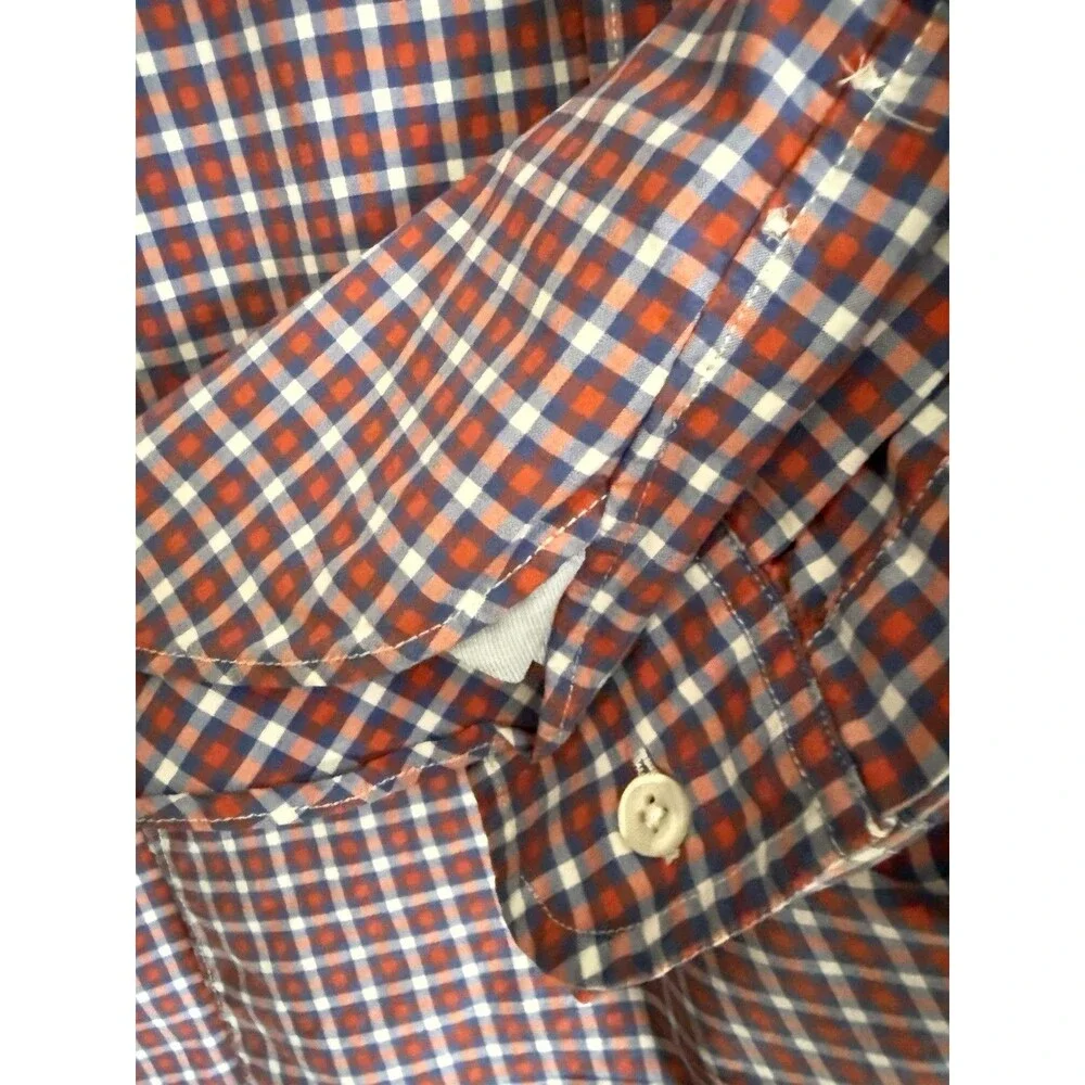 J. Crew Long Sleeve‎ Button Down Shirt Dress Gingham Orange/Red Blue Mens Large